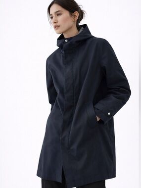 Zara Navy Classic Hooded Trench Jacket